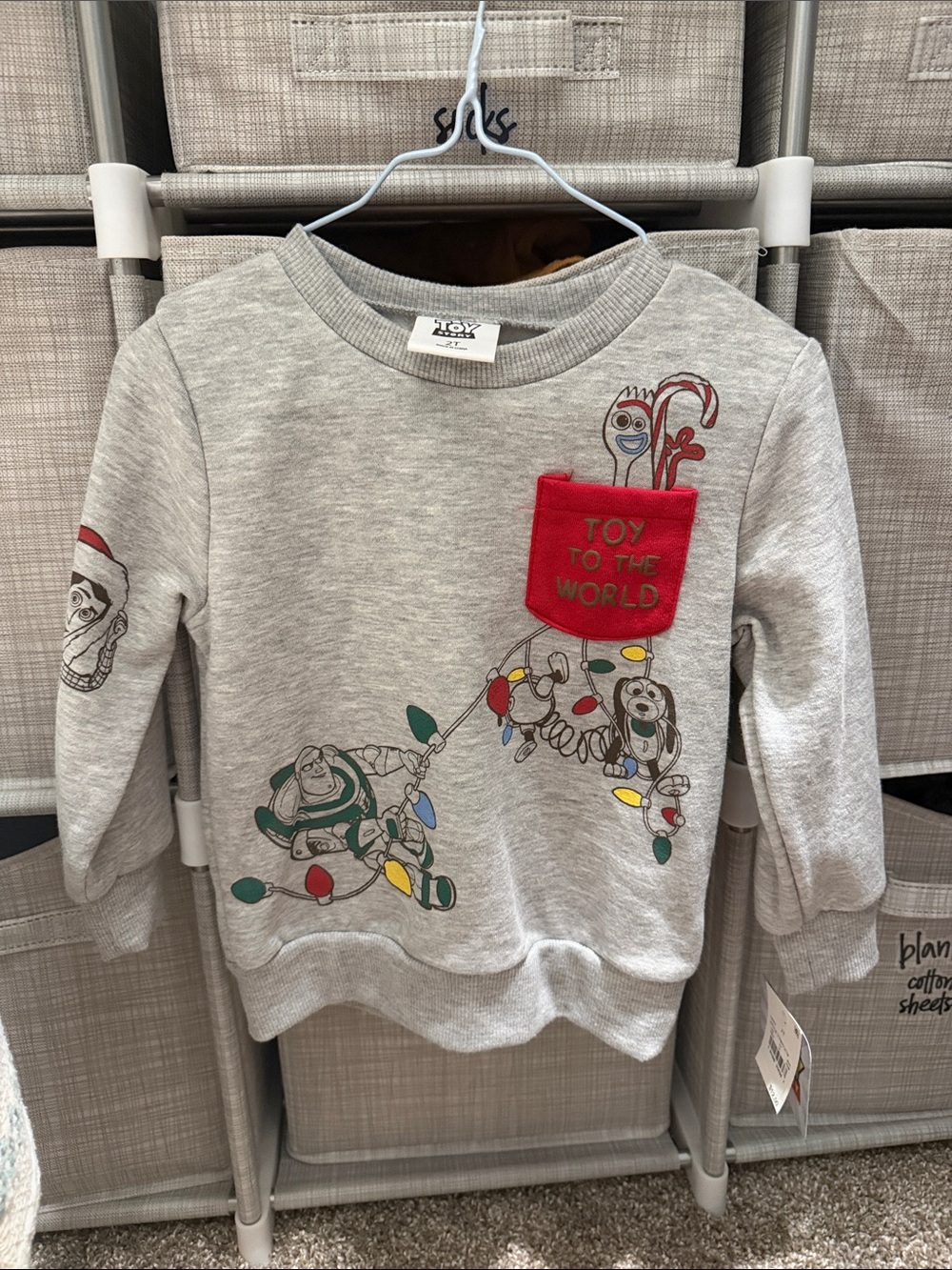 Disney Gray Kids Sweatshirt with Red Pocket and Holiday Toy Story Graphic